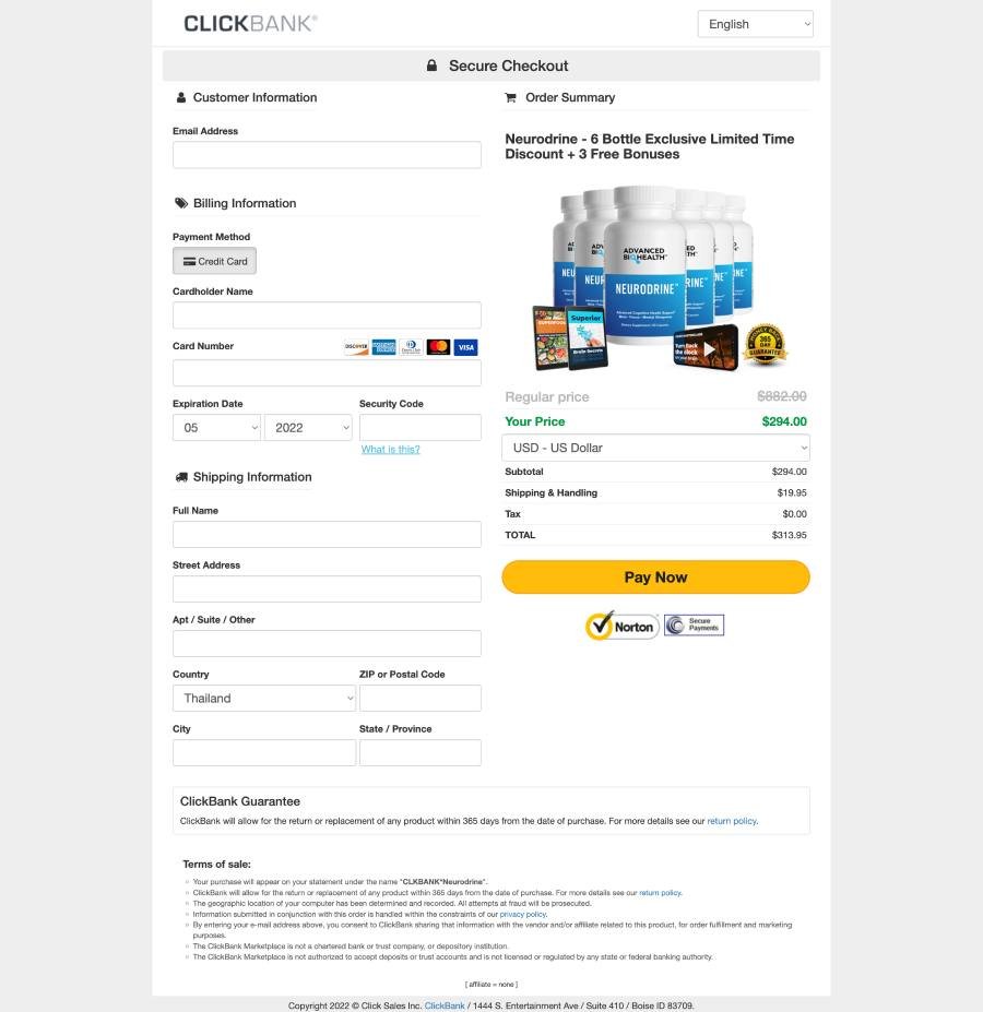 Secure checkout for Neurodrine supplement purchase